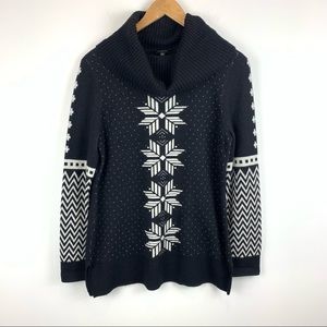 Talbots Wool Blend Snowflake Cowl Neck Sweater Black Size Medium